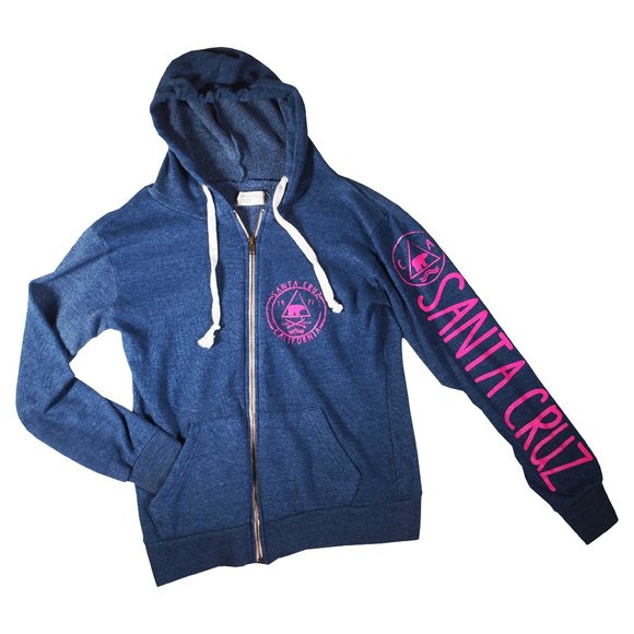 Santa Cruz Hoodie, Navy/Hot Pink, Ladies Size Small, Graphics on Sleeve - Picture 1 of 5